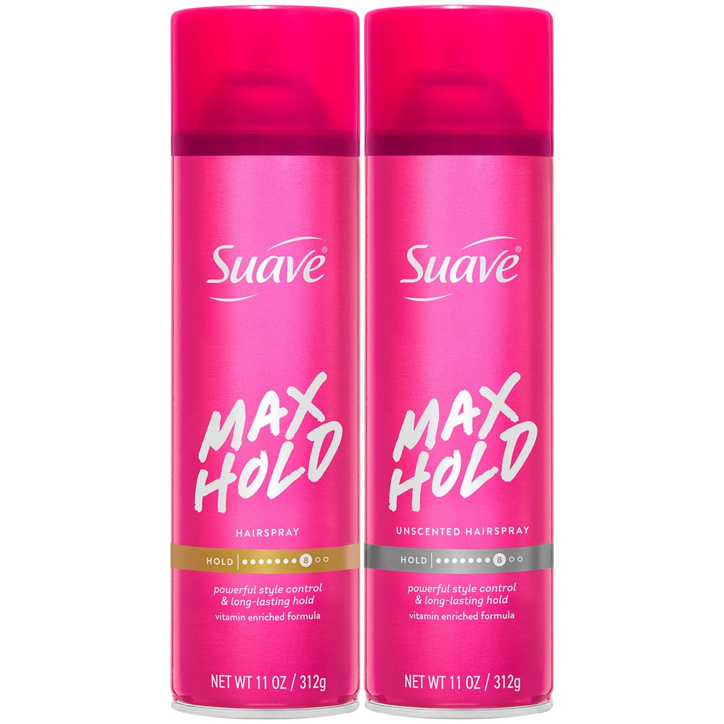 Suave Hairspray Max Hold Variety 2-Pack, Unscented & Scented Formulas – Aerosol Hairspray, 11 Oz Ea.
