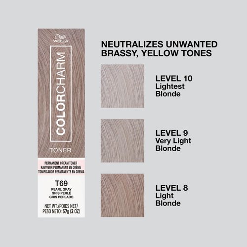 COLORCHARM Permanent Cream Toner | Neutralize Brass | Free of Animal-Derived Ingredients, Parabens & Gluten Free | T69 Pearl Gray | 2 oz