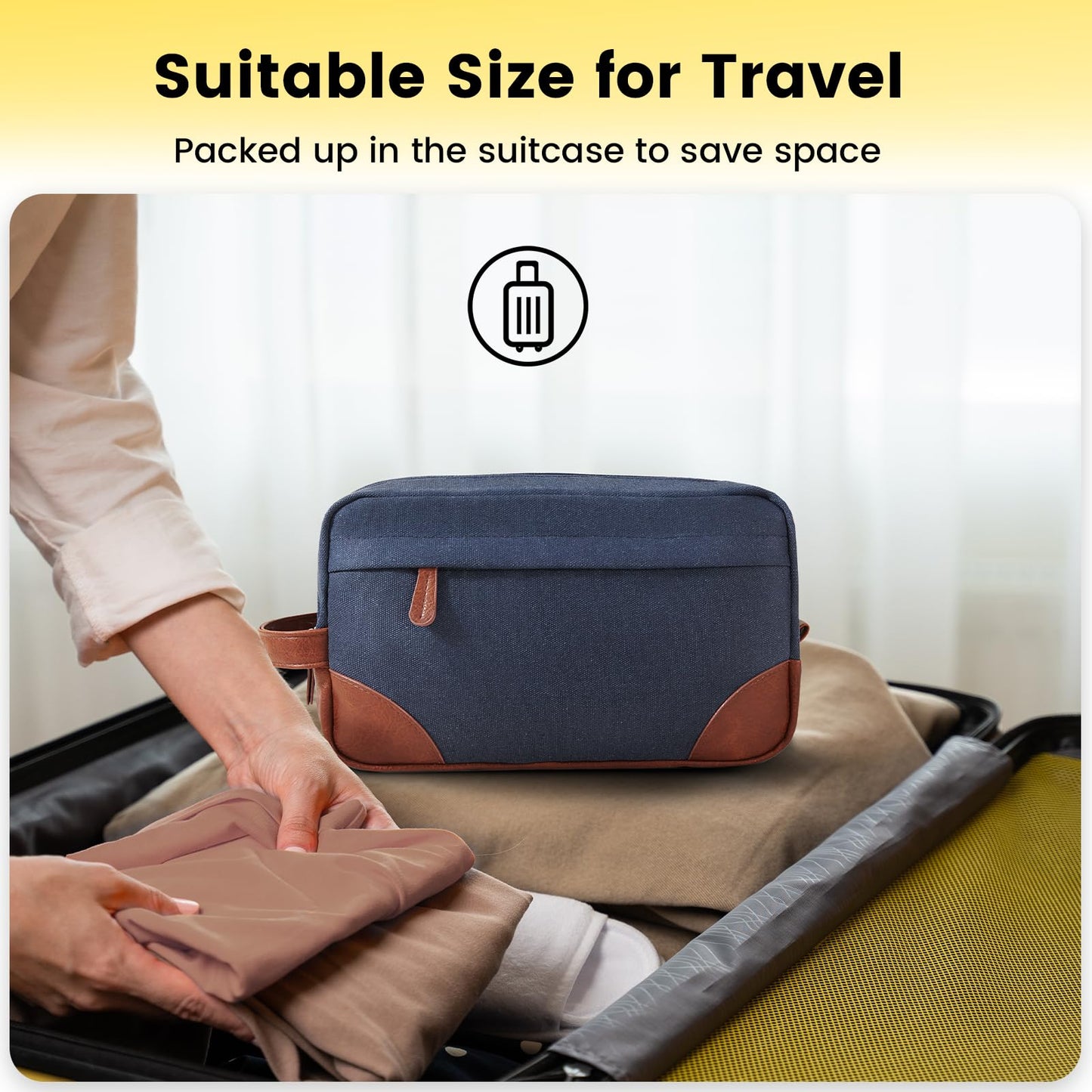 Vorspack Large Toiletry Bag Hanging Dopp Kit for Men Water Resistant Canvas Shaving Bag with Large Capacity for Travel - Navy Blue