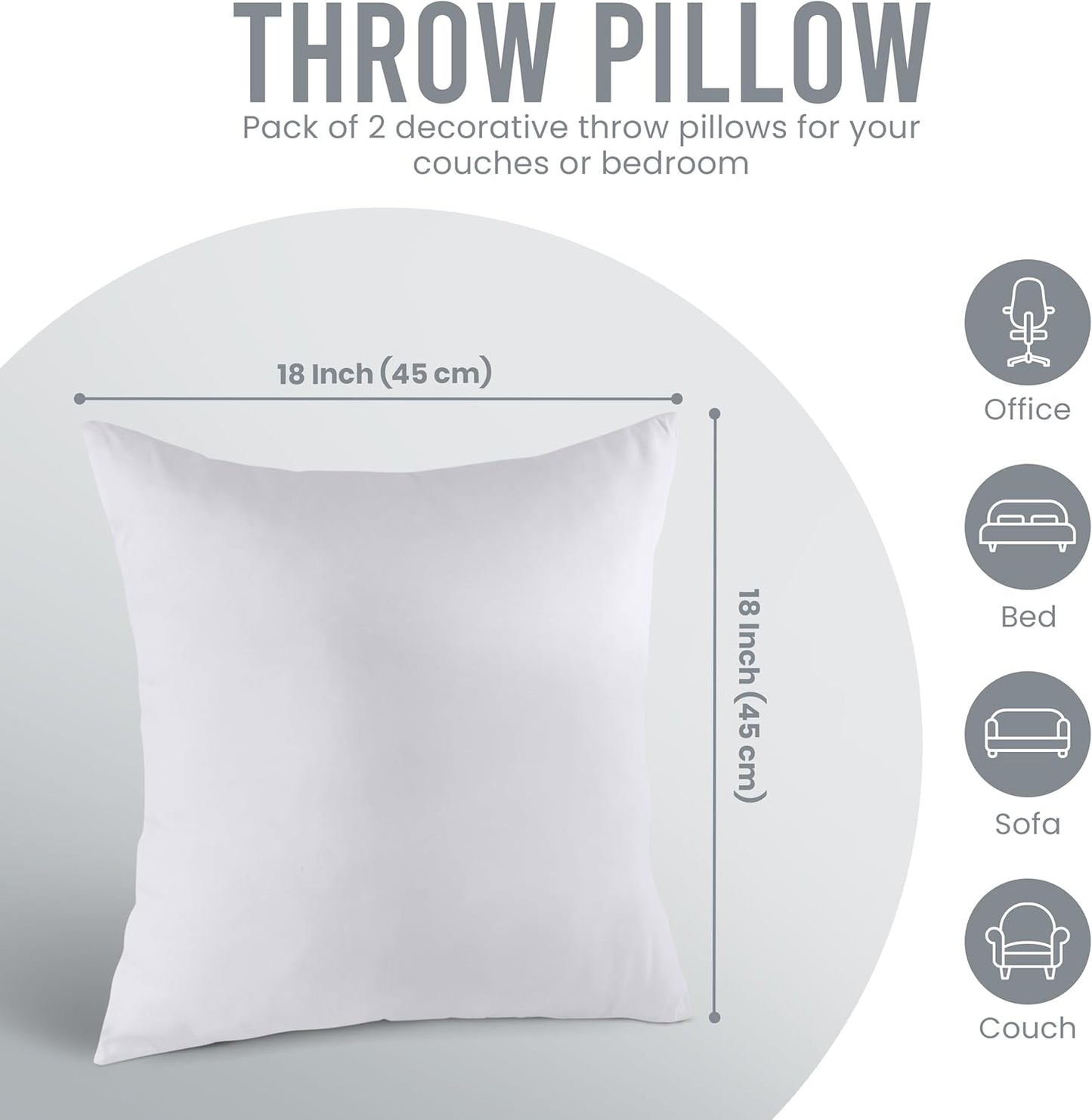 Utopia Bedding 18x18 Pillow Inserts - Set of 2 White Decorative Cushions for Sofa & Bed - Soft & Fluffy