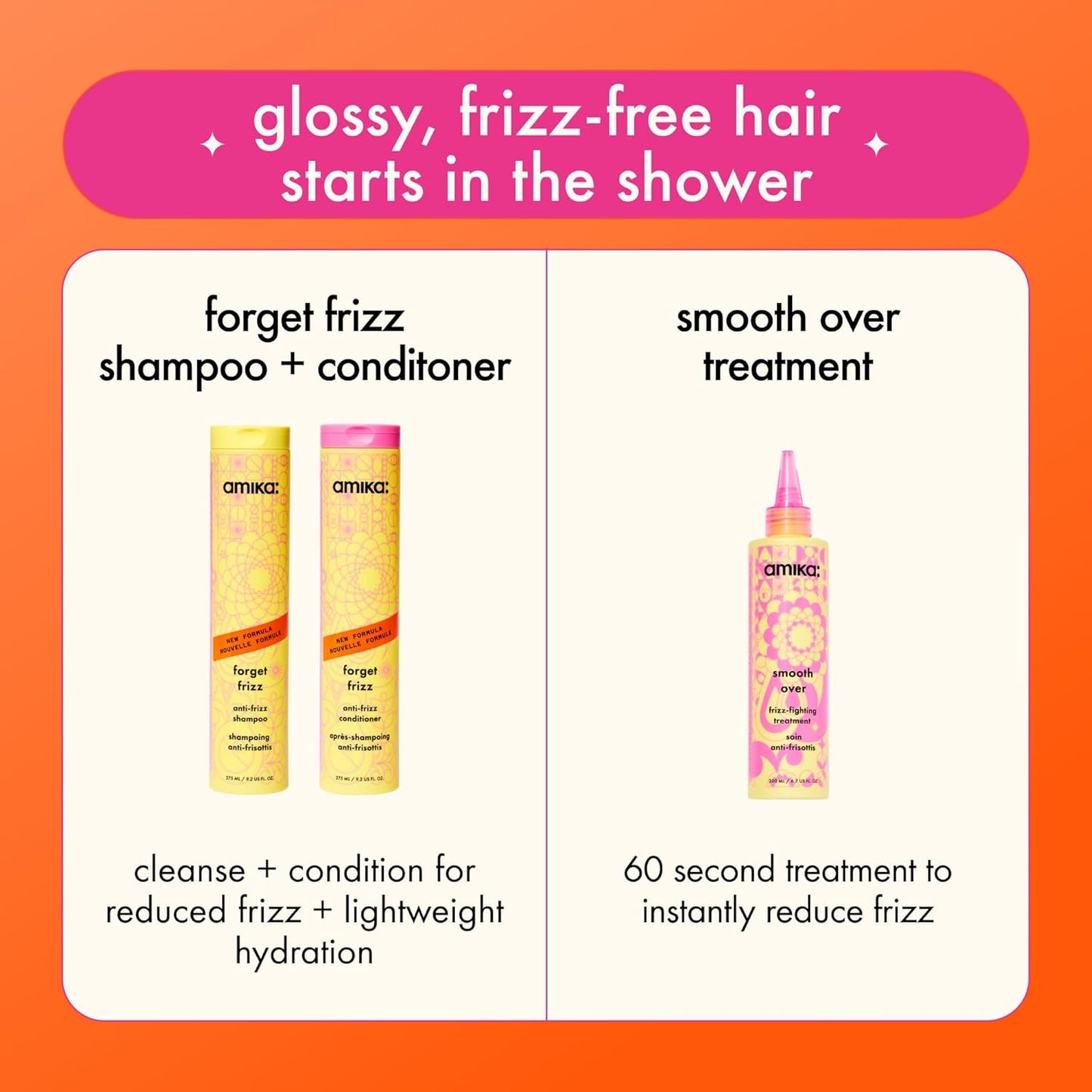 Amika Forget Frizz Anti-Frizz Shampoo - Smoothing Formula for Humidity Protection | 72-Hour Frizz Control