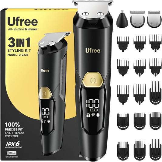 Ufree 3-in-1 Beard Trimmer - IPX6 Waterproof Electric Razor & Hair Clippers | Perfect Gift for Men