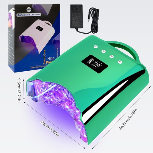 BOMOQING Professional UV LED Nail Lamp, Cordless Rechargeable UV Light for Gel Nails, 78W Fast Curing Gel Nail Light with 4 Timer Setting LCD Display, Auto Sensor and Spacious Interior (Green)