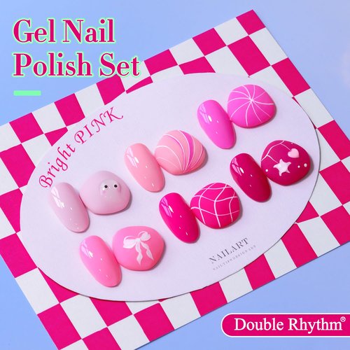 Double Rhythm Gel Polish Set - 6 Pcs 15 ML Soak Off Kit for Nail Art | Bright Neon Light Pink & Purple