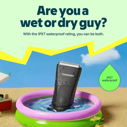 MANSPOT Groin & Body Hair Trimmer for Men - Waterproof Electric Shaver with 4 Guards & Ceramic Blades