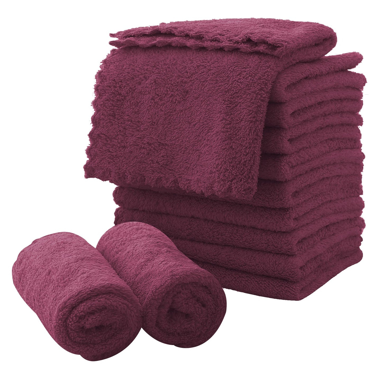 MOONQUEEN Microfiber Facial Cloths Fast Drying Washcloth 12 Pack - Premium Soft Makeup Remover Cloths - Burgundy