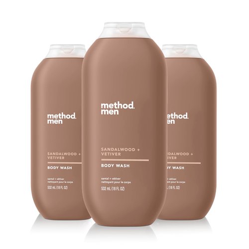 Method Men Body Wash, Sandalwood and Vetiver, Paraben and Phthalate Free, Quick-LatheringCleansers, Cruelty Free, 18 oz (Pack of 3)