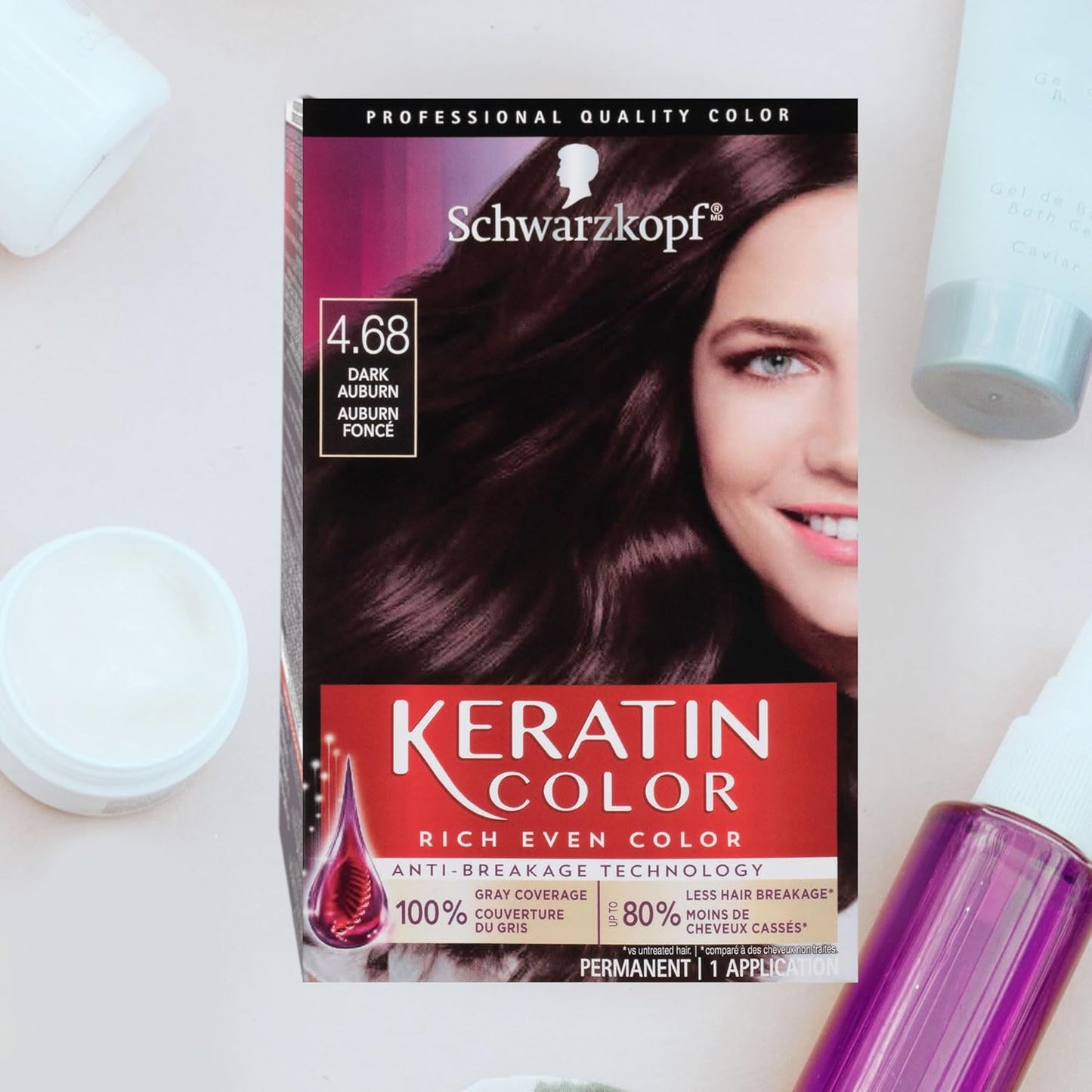 Schwarzkopf Keratin Color Permanent Hair Color Cream - 4.68 Dark Auburn, 1 Kit for Vibrant Color