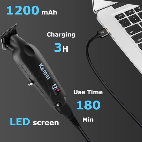 KEMEI 2293 Professional Hair Trimmer - Cordless Zero Gapped Beard Clippers for Men