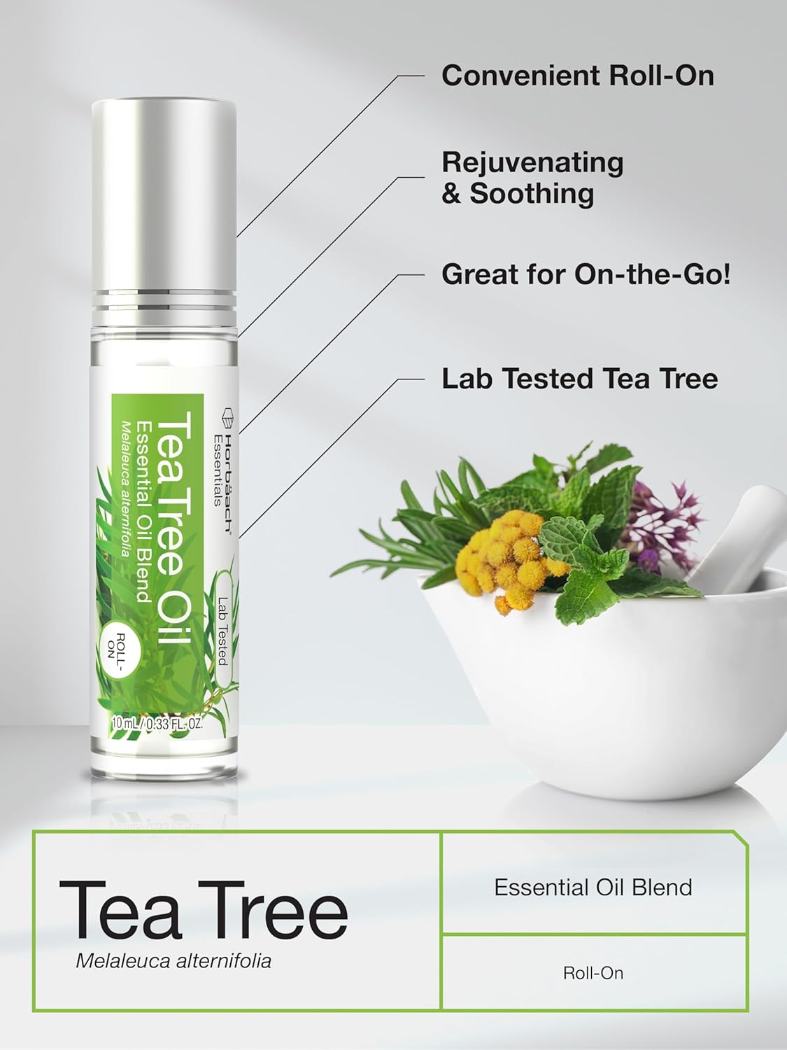 Horbäach Tea Tree Oil Roller - Natural Skin Care | .33 Fl Oz (Pack of 2) | Essential Oil Roll-On