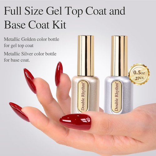 Double Rhythm No Wipe Clear Gel Top Coat & Base Coat - HEMA & TPO Free, 0.5 Oz (2 Pcs)