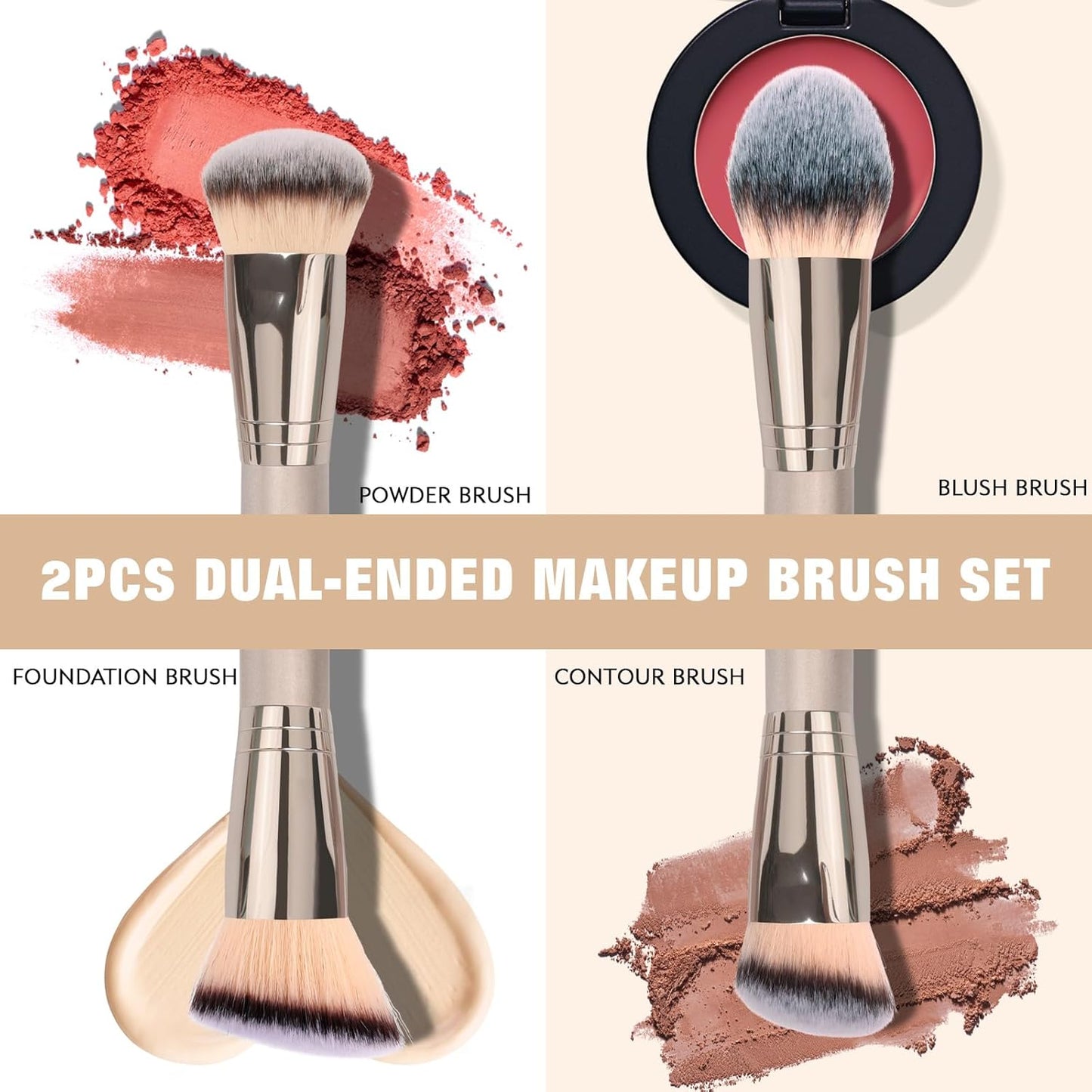 Skiennix Foundation Makeup Brushes - 2-Piece Premium Dual-Ended Set for Liquid & Powder Blending