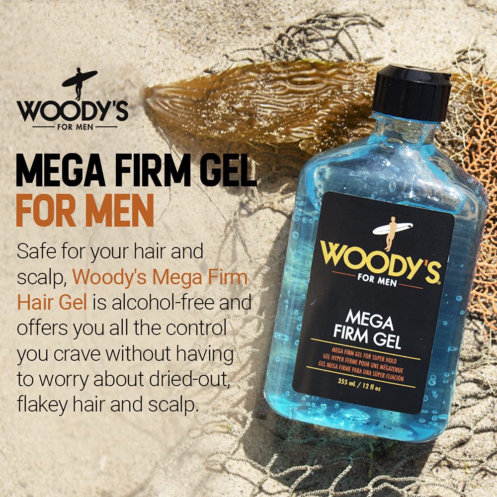 Woody's Mega Firm Hair Gel - Strong Hold, Alcohol-Free Formula for Flake-Free Styling | 12 fl oz