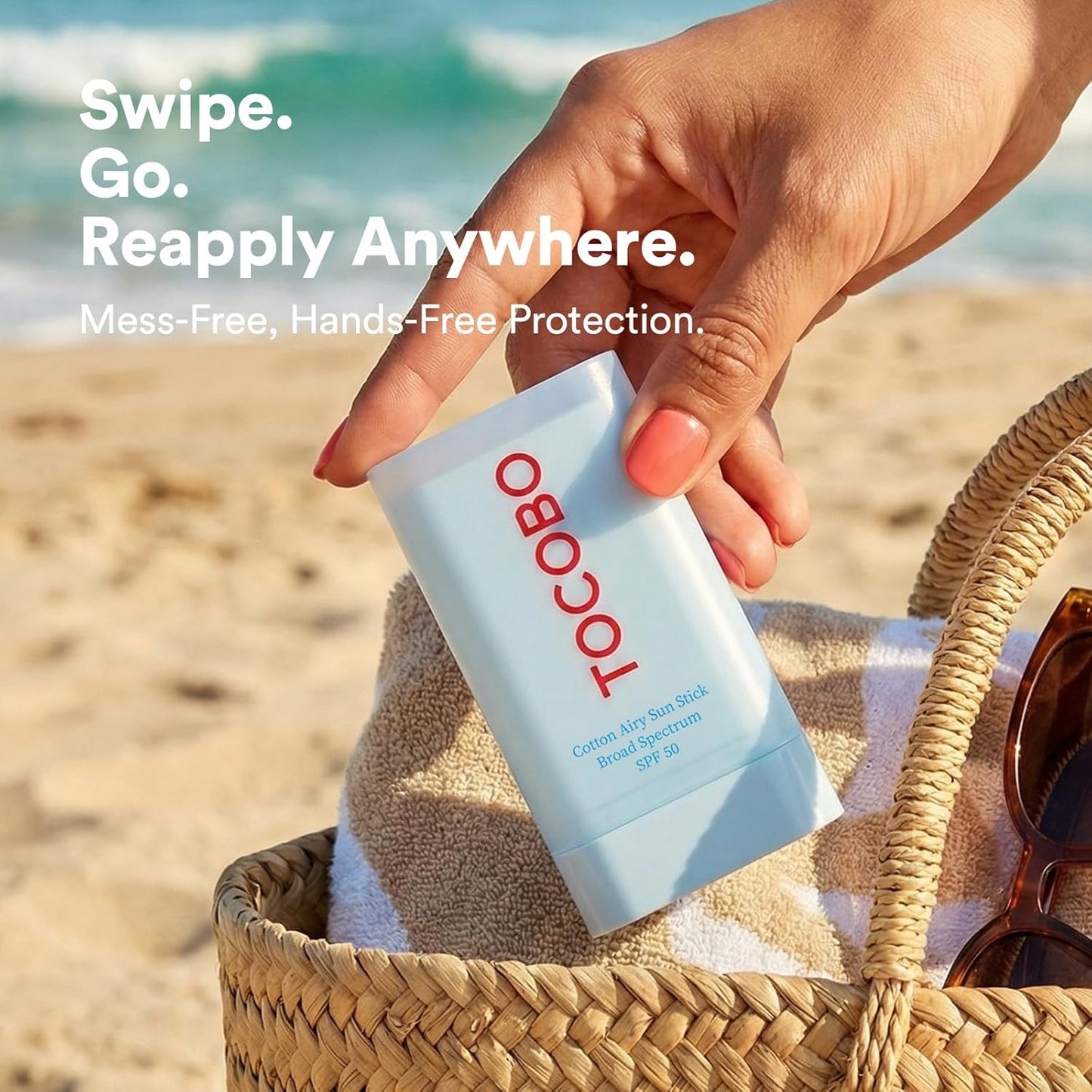 TOCOBO Cotton Airy Sun Stick - SPF 50 Broad Spectrum Matte Sunscreen for Face | Travel Size, 0.67 oz