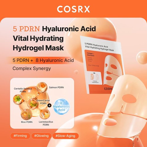 COSRX 5 PDRN Hyaluronic Acid Hydrogel Mask - Overnight Hydration & Firming for Glass Glow Skin | 34g x 3ea