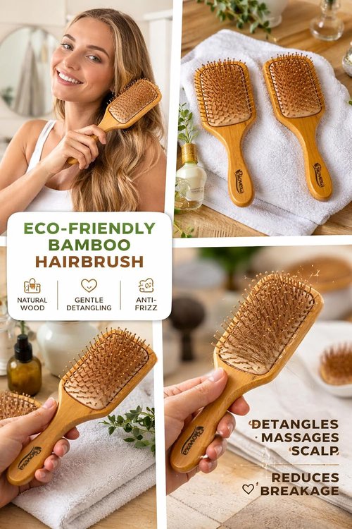 Biovexa Bamboo Hair Brush - Eco-Friendly, Gentle Detangling for All Hair Types