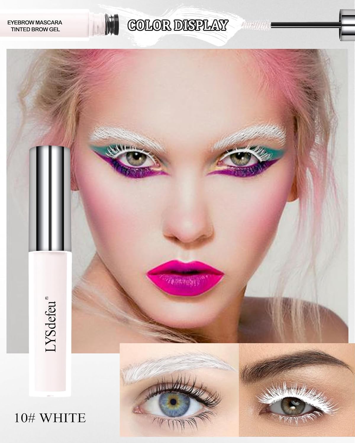 Skiennix Eyebrow Mascara Gel | Long-Lasting Waterproof Tinted Brow Filler - 10ml White Color
