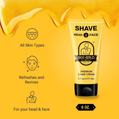 Bee Bald SHAVE Premium Shaving Cream - Light & Slick Formula for Smooth Shaving | 6 Fl Oz