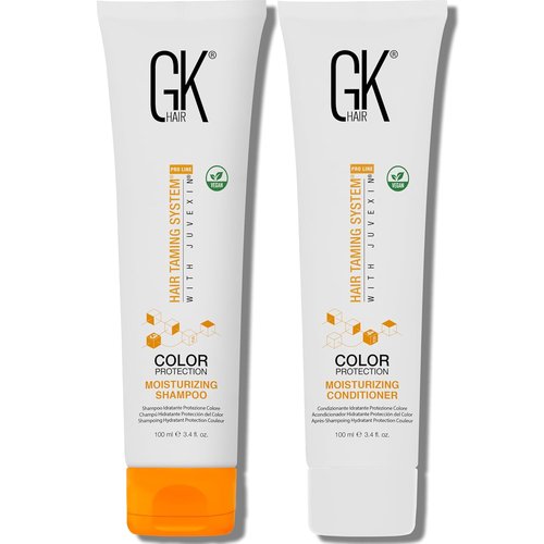 GK HAIR Curly Hair Shampoo & Conditioner Set - Color Protection with Aloe Vera & Parki Butter | Travel Size 3.4 Fl Oz