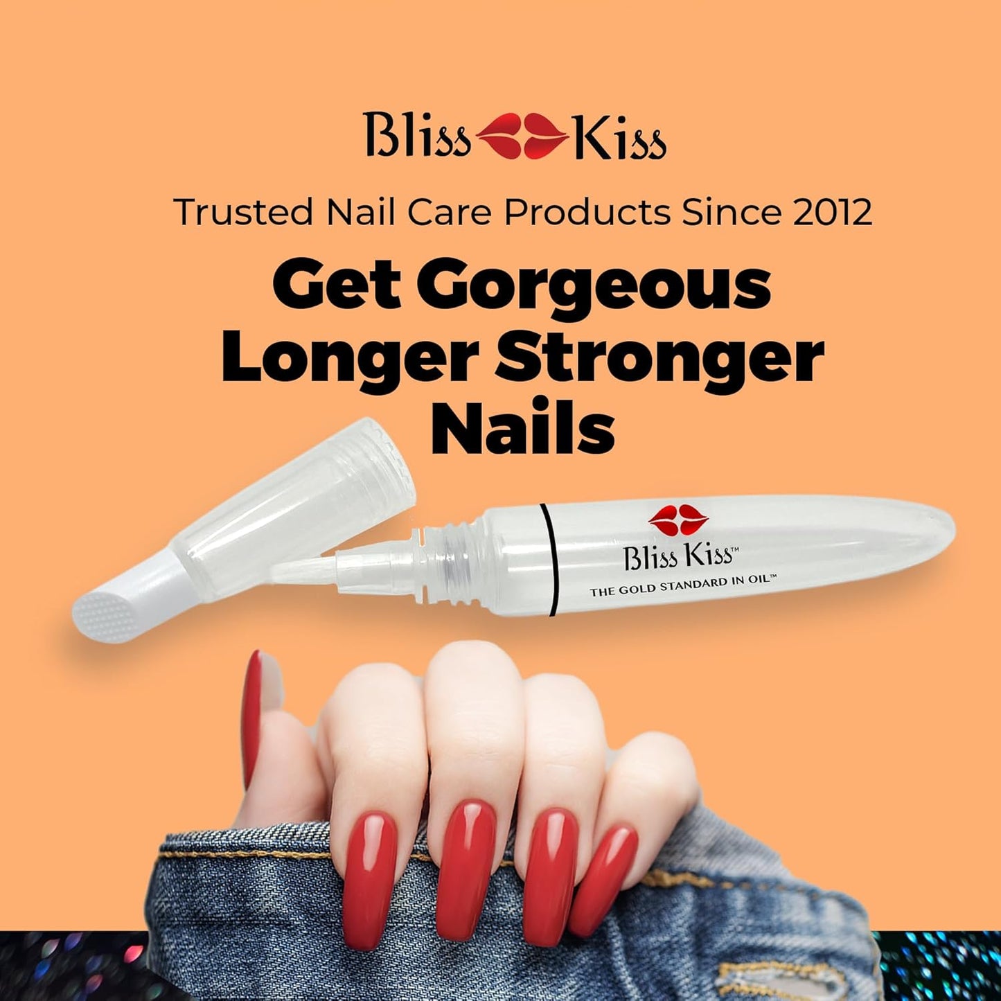 Bliss Kiss Refillable Cuticle Oil Pen - 8 ml Nail Oil with Soft Brush Applicator & Cuticle Pusher