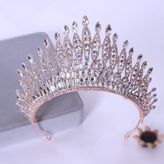 FASNAHOK Crystal Queen Crowns 21 Birthday Tall Tiara Pageant Prom Crown for Women Large Wedding Bridal Tiaras with Rhinestone Rose Gold