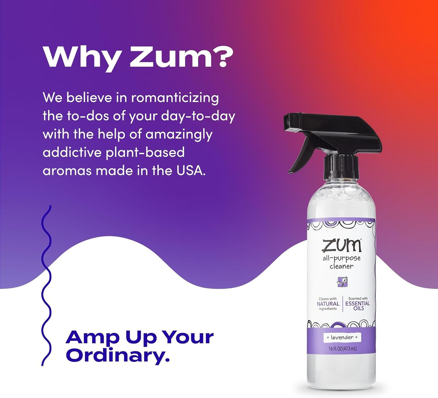 Zum by Indigo Wild All-Purpose Cleaner - Natural Lavender Cleaner with Essential Oils & Baking Soda - 16 fl oz
