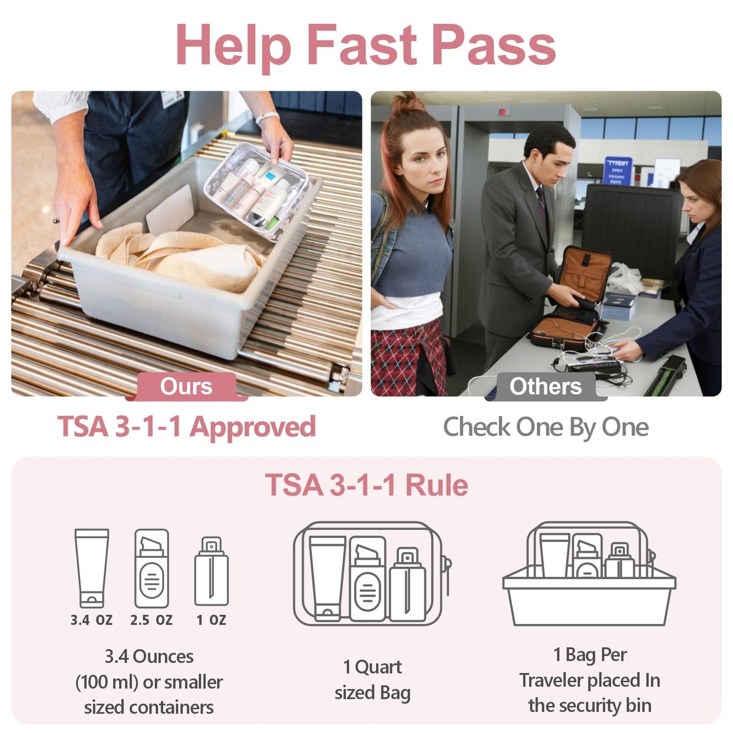 PACKISM Clear Toiletry Bag, 3 Pack TSA Approved Toiletry Bag Quart Size Bag, Travel Makeup Cosmetic Bag for Women Men, Carry on Airport Airline Compliant Bag, White (for age 12 or above)