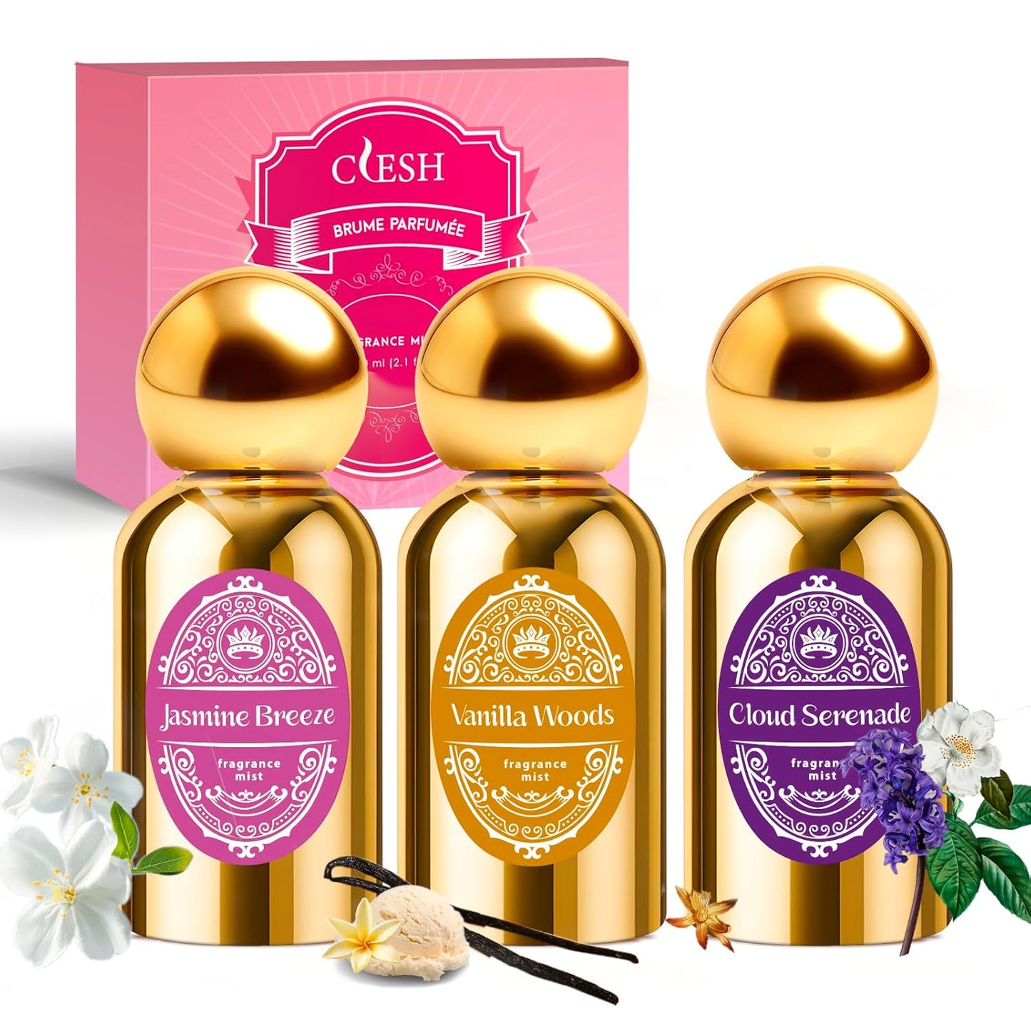Skiennix Body Spray for Women - Travel Size Fragrance Mist Set | 3 Pack, 60ml Each - Vanilla Woods, Cloud Serenade, Jasmine Breeze
