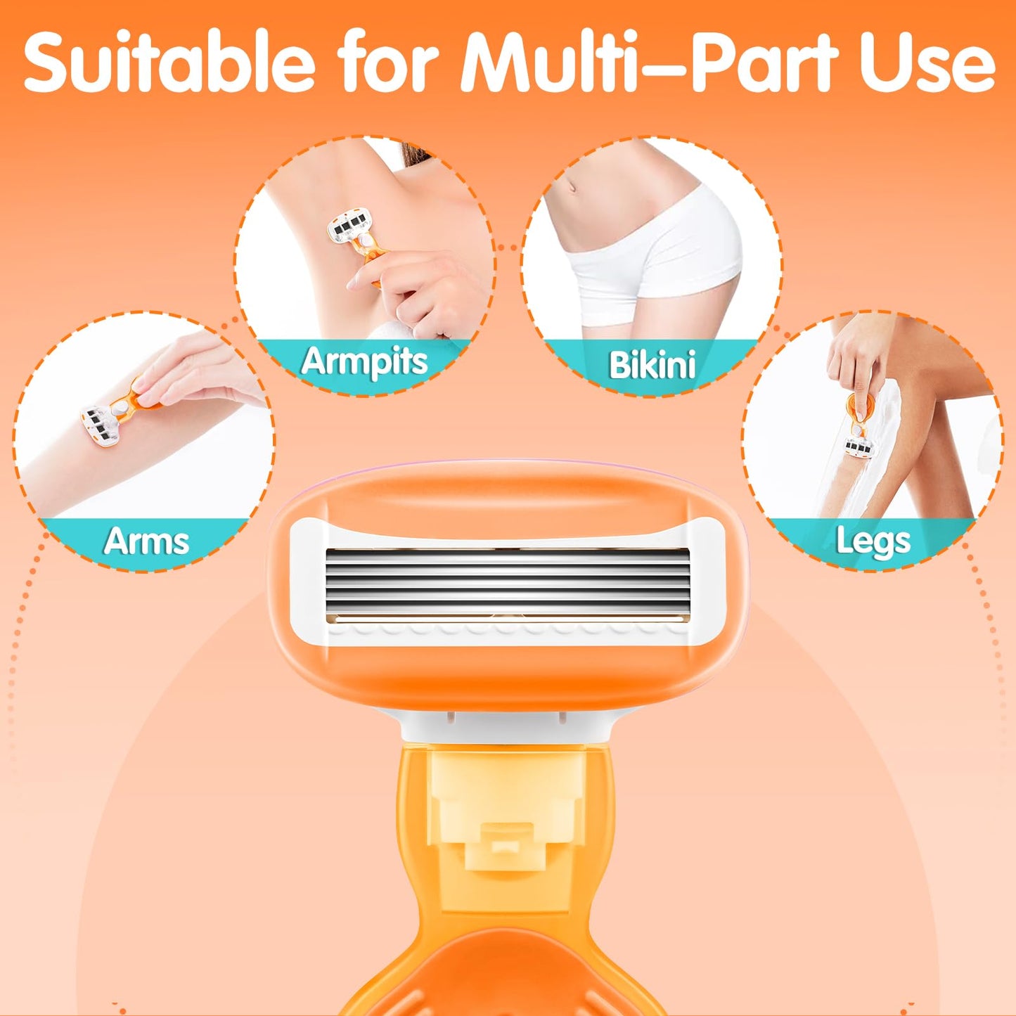 DreamGenius Travel Razors for Women Include 1 Handle and 5 Cartridges, Extra Smooth 5-Blade Travel Essentials Razor with Case for Shaving, Orange