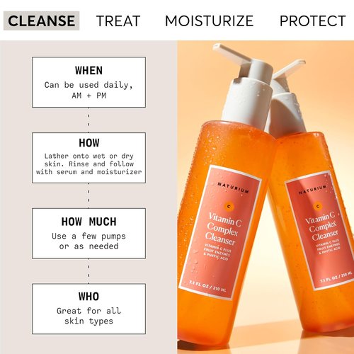 Naturium Vitamin C Complex Cleanser - Gently Exfoliating Foaming Face Wash Gel with Phytic Acid & Fruit Enzymes | 7.1 oz