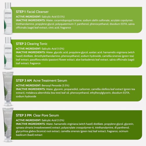Exposed Skin Care Acne Treatment Kit - Clear Teen & Adult Acne with 2.5% Salicylic Acid & 3.5% Benzoyl Peroxide | Natural & Cruelty-Free