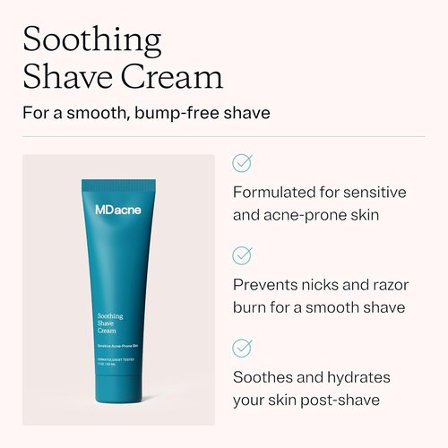 MDacne Shaving Cream for Acne-Prone Skin - Soothing Oil-Free Formula | Reduces Razor Burn & Irritation