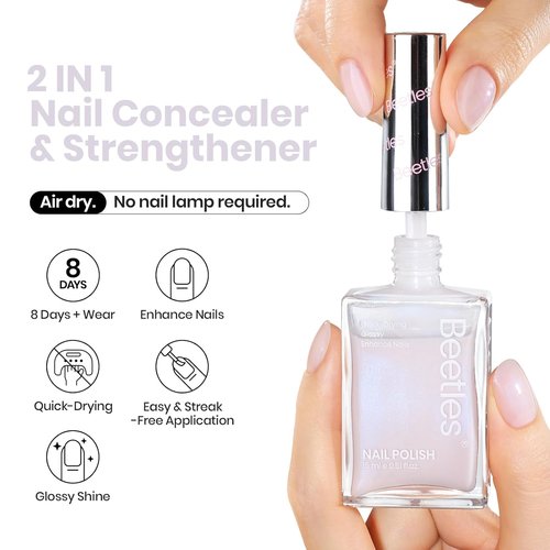 Beetles Nail Polish - Fast Dry Jelly White Nail Concealer with Blue Glitter | 0.51 FL OZ for Strengthening Thin Nails