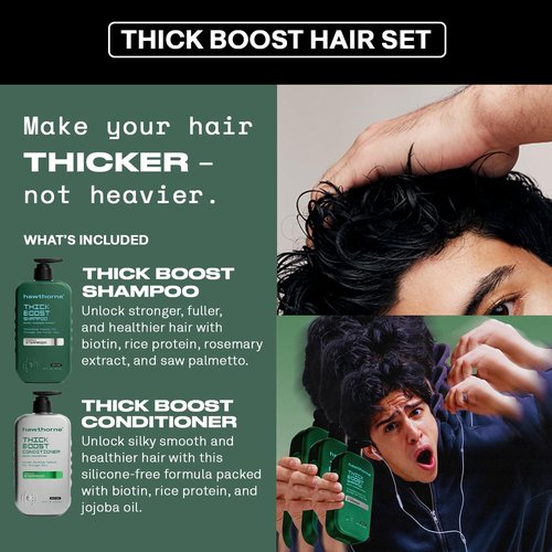 Hawthorne Thick Boost Shampoo & Conditioner Set - Biotin & Rice Protein for Men | 16 Fl Oz Each