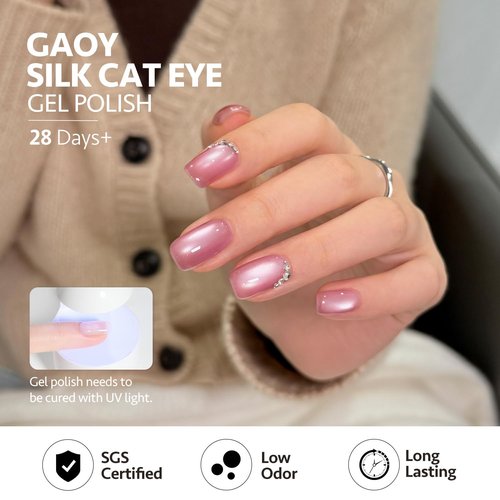 GAOY Cat Eye Gel Nail Polish Set - 6 Translucent Colors with Holographic Glitter | Soak Off UV Gel for Salon & DIY Nail Art
