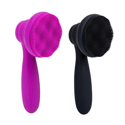 2 PC Silicone Facial Cleansing Brush Facial Scrubber Manual Exfoliating Facial Brush Face Cleanser Face Exfoliator Ultrafine Bristles for Sensitive Skin Easy to Clean Lather Well(Black&Purple)