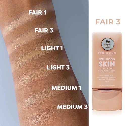 Profusion Cosmetics Liquid Foundation - Lightweight, Breathable Formula for Flawless Radiance | Vegan & Cruelty-Free - Fair 3