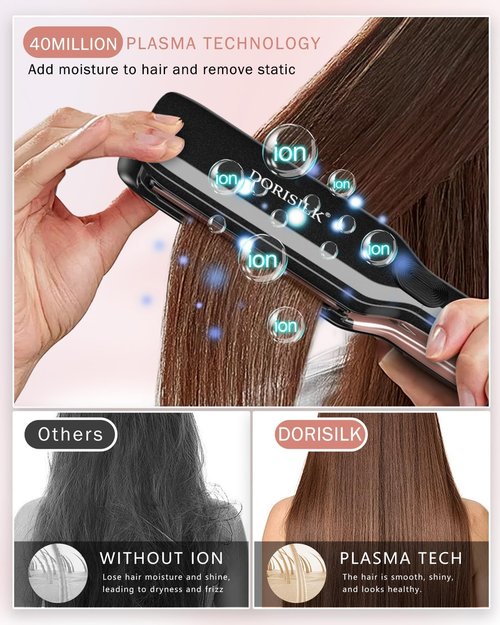 DORISILK 2-in-1 Hair Straightener & Curler - 500°F Ceramic Flat Iron for Frizz-Free, Shiny Hair