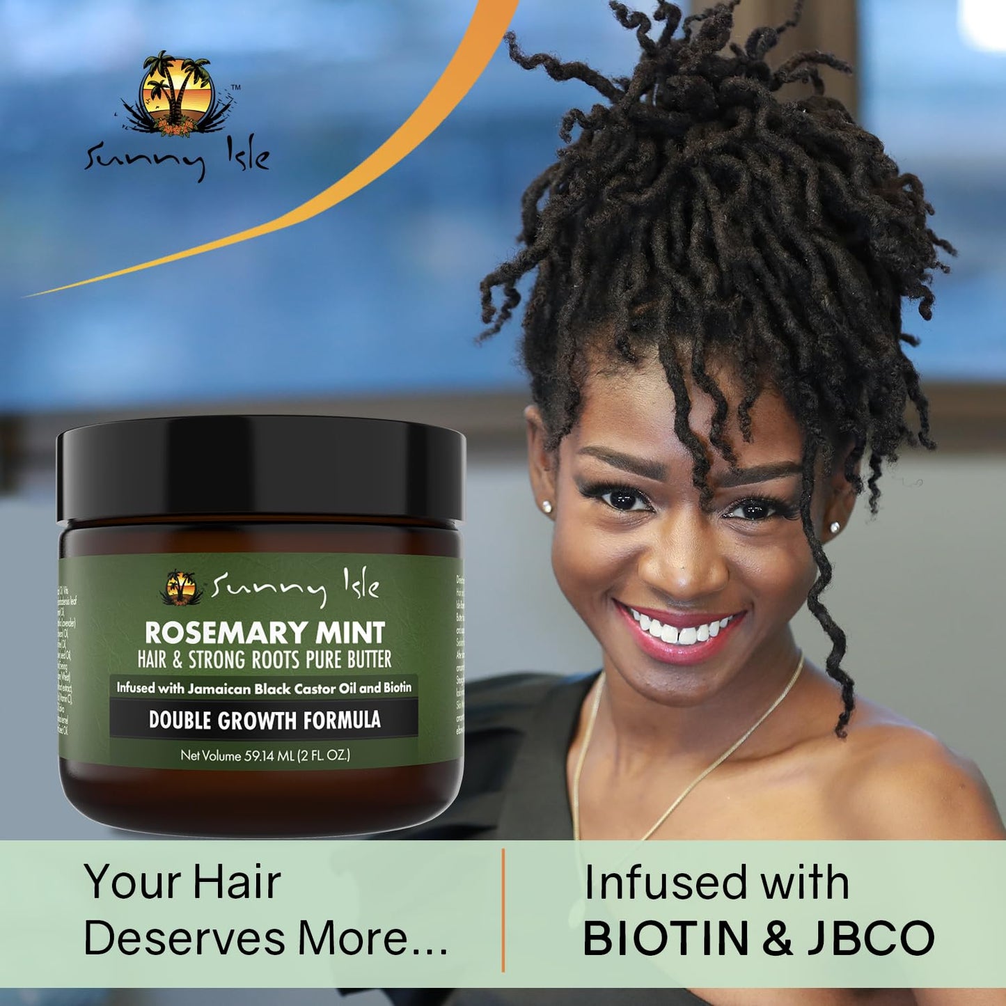 Sunny Isle Rosemary Mint Hair and Strong Roots Butter 2oz | Infused with Biotin & Jamaican Black Castor Oil | Strengthen and Nourish Hair | Dry Scalp, Split Ends