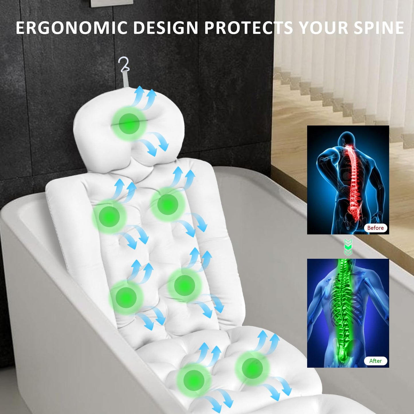 Luxury Full Body Bath Pillow for Bathtub White