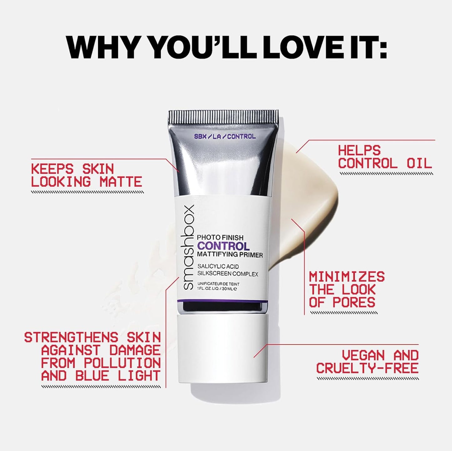 Smashbox Photo Finish Oil Control Primer | Mattifying Oil-Control Makeup Primer for 12 Hours with Salicylic Acid, Witch Hazel and Zinc to Strengthen + Hydrate Skin