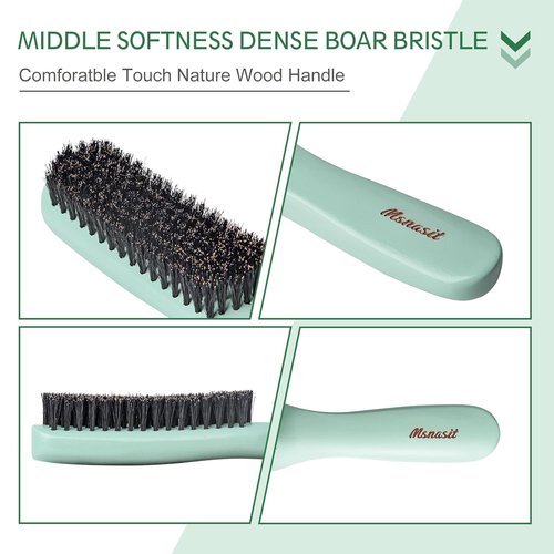 Regine Switzerland Hair Brush - Professional Boar Bristle Edge Control for Smoothing Frizz | Green Wooden Handle