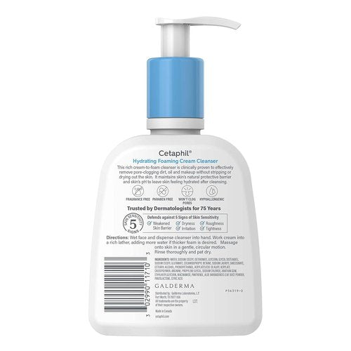 Cetaphil Hydrating Foaming Face Wash - Gentle Cream Cleanser for Sensitive Skin | 8 oz
