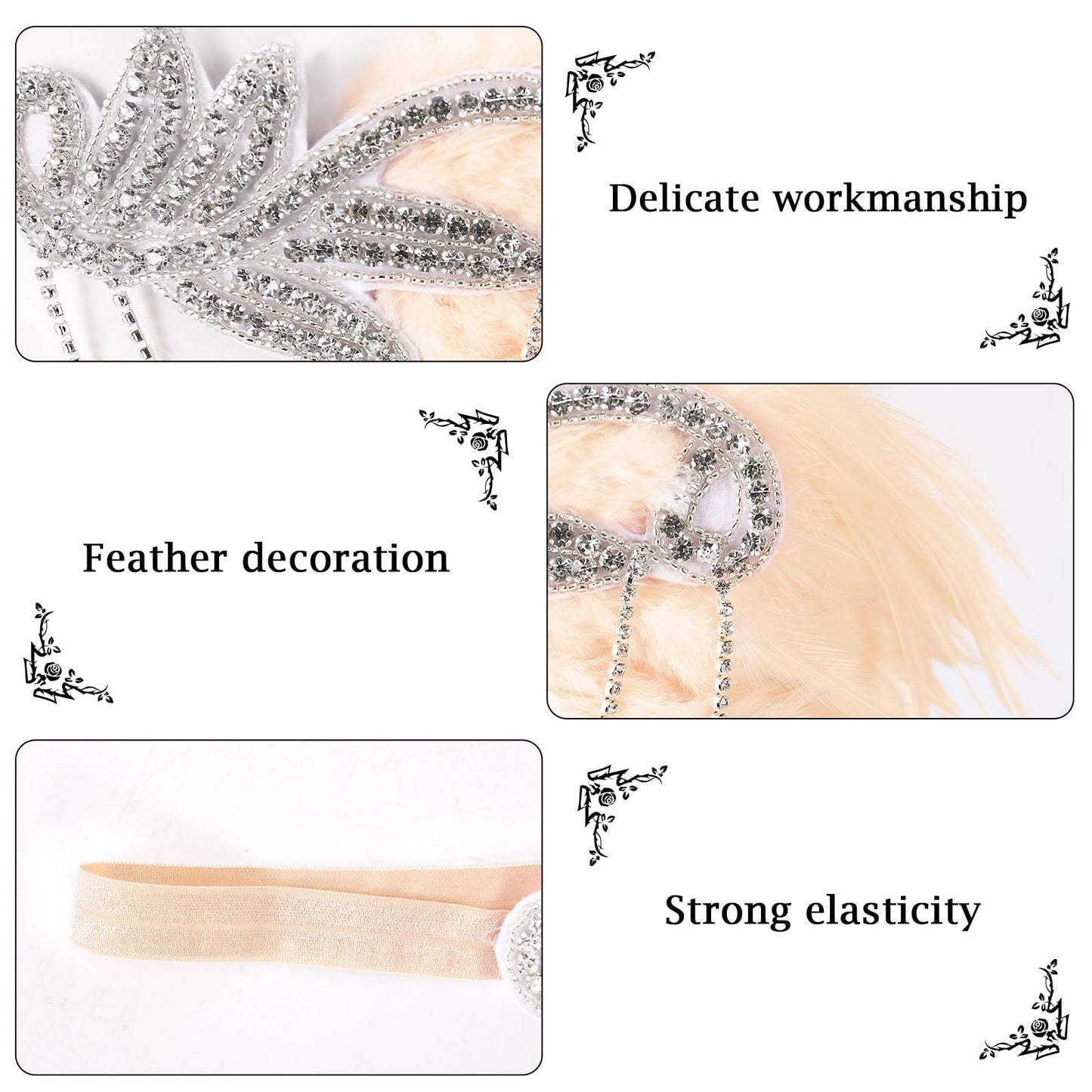 DOCILA 1920s Accessories For Women Great Gatsby Costume 20s Feather Headband Retro Flapper Headpiece Gloves 80s Outfits Goth Headwear