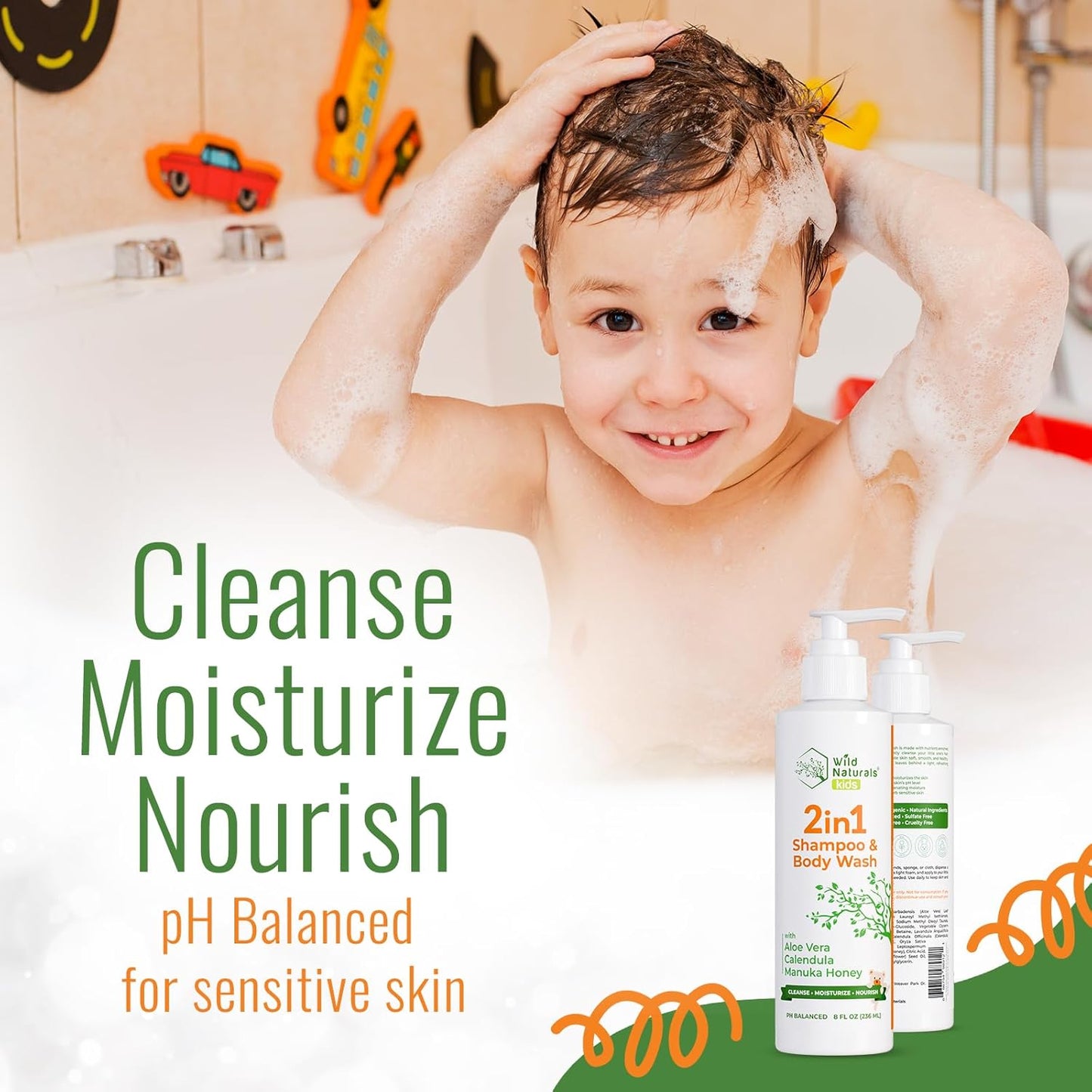 Wild Naturals Baby Eczema Shampoo & Body Wash - Gentle Tear-Free Formula with Aloe & Manuka Honey, 8 fl oz