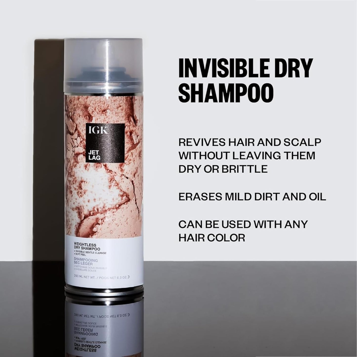 IGK JET LAG Invisible Dry Shampoo Spray - Travel Size 2 Oz | Refreshes Hair, Absorbs Oil, No White Residue | Vegan & Cruelty-Free