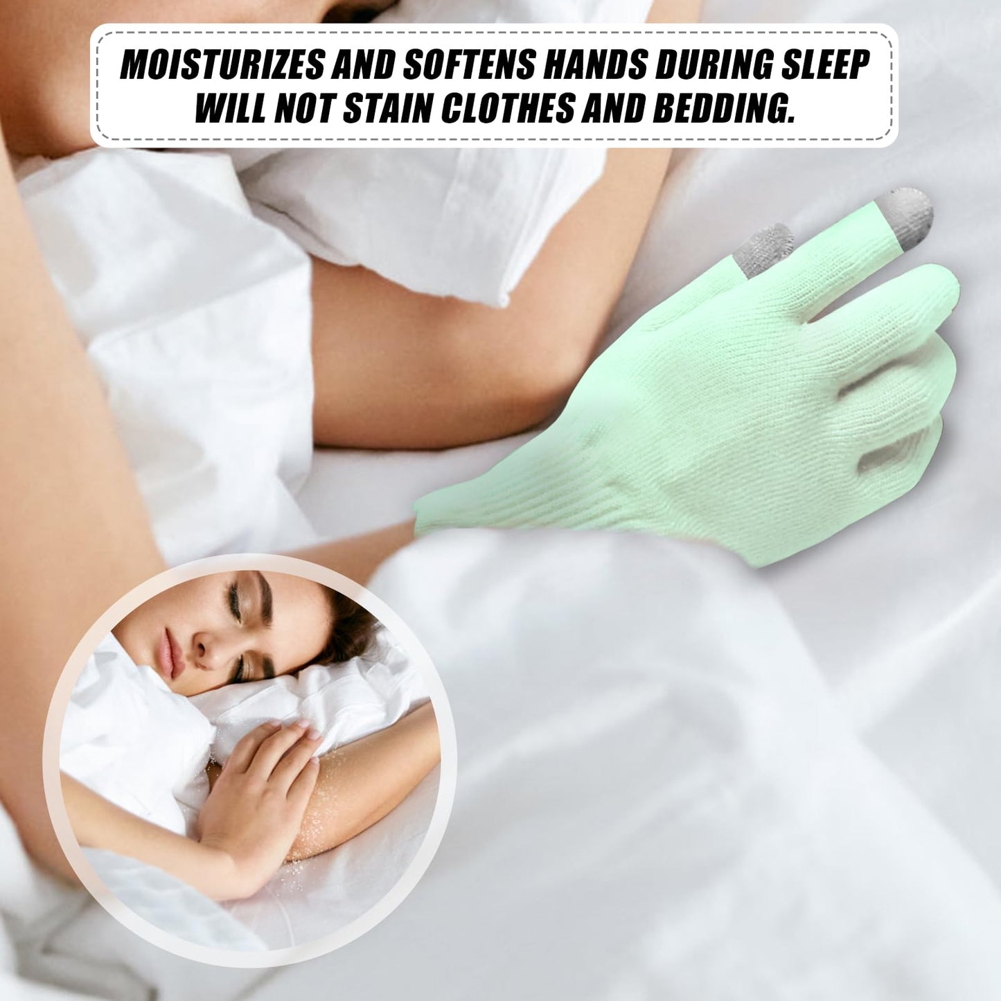 Donfri 2 Pairs Cotton Gloves for Dry Hands, Sleeping Moisturizing Gloves Overnight, Eczema Gloves for Women with Touchscreen Fingers, Lotion Hand Spa Treatment（Medium-Green）