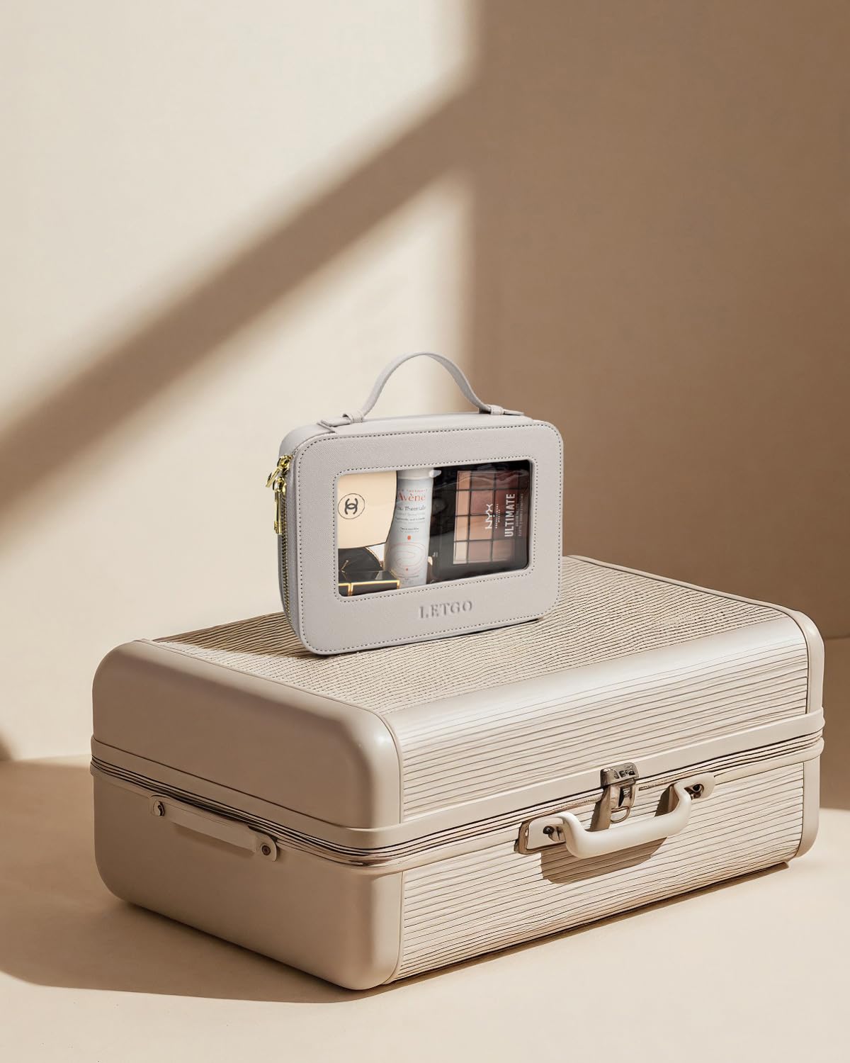 LETGO Clear Makeup Bags, TSA Approved Toiletry Bag with Zipper, Clear Makeup Organizer Fit Carry-on Travel Essentials,Clear Cosmetic Bags for Women Men (A-Grey)