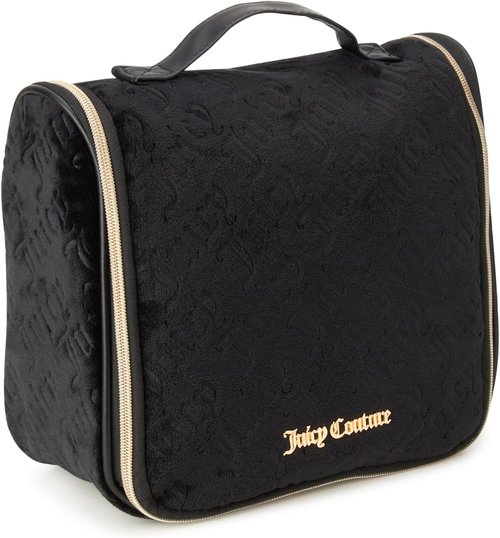 Juicy Couture Makeup Bag - Black Velour Cosmetics Organizer with Hanging Hook | Travel Essentials