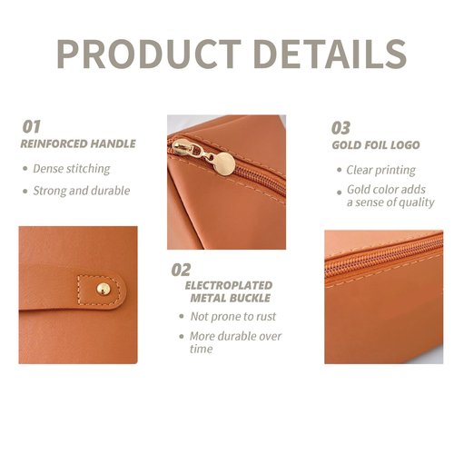 Travel Makeup Bag,Large Capacity Cosmetic Bags for Women,Waterproof Portable Pouch Open Flat Toiletry Bag Make up Organizer with Divider and Handle,PU Leather Gifts for Women Mom-K6202 (Brown)